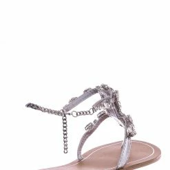 Bamboo Jewel44 Boho Rhinestone Crystal Thong Sandal - Women Bling Chain Link Gladiators