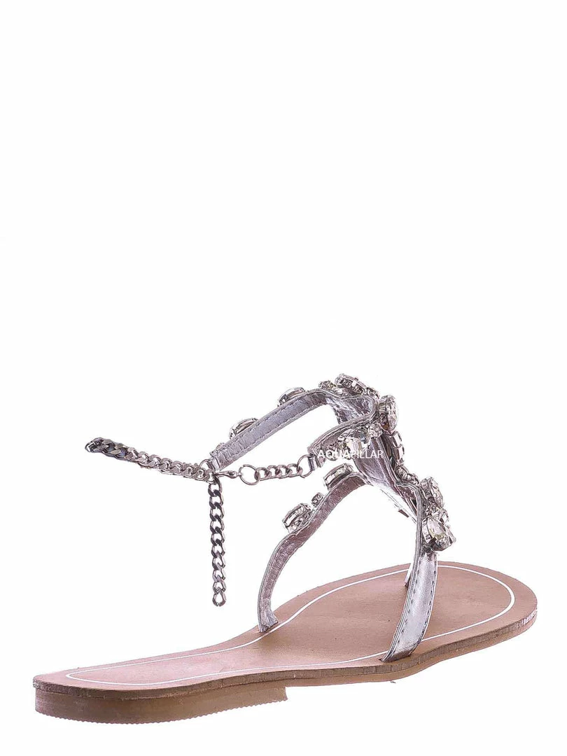 Bamboo Jewel44 Boho Rhinestone Crystal Thong Sandal - Women Bling Chain Link Gladiators