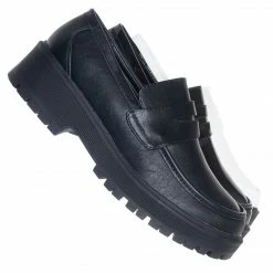 Forever Link New Chief60 Penny Loafers Platform Lug Sole - Vintage Creepers Chunky Work Flat Pumps Shoes Chunky Block Heel