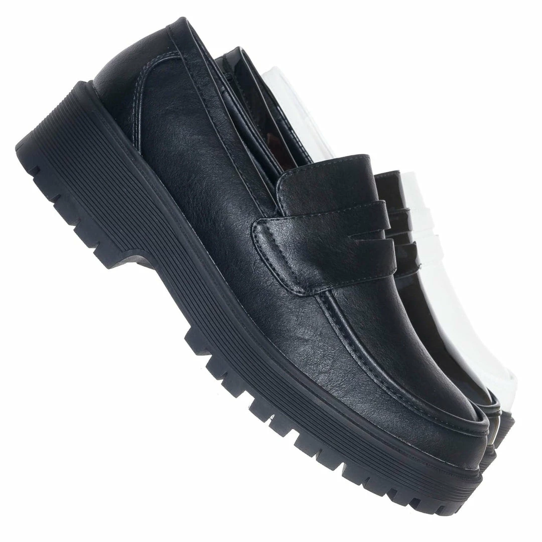 Forever Link New Chief60 Penny Loafers Platform Lug Sole - Vintage Creepers Chunky Work Flat Pumps Shoes Chunky Block Heel