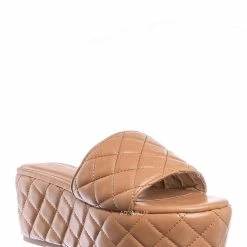 Bamboo New Purchase23 Quilted Flatform Slipper Mule - Platform Diamond Stitch Slide Sandals