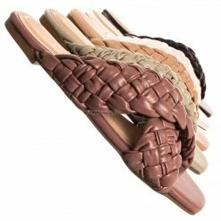 Bamboo Kick61 Thick Braided Woven Slides - Womens Open Squared Toe Slip On Mule Slipper New