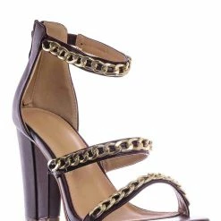 Top Moda Choo28 High Heel Chain Sandal - Womens Block Heel Strappy Open Toe Shoes