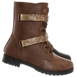 Forever Link Moto52K Children's Rhinestone Combat Moto Boots New