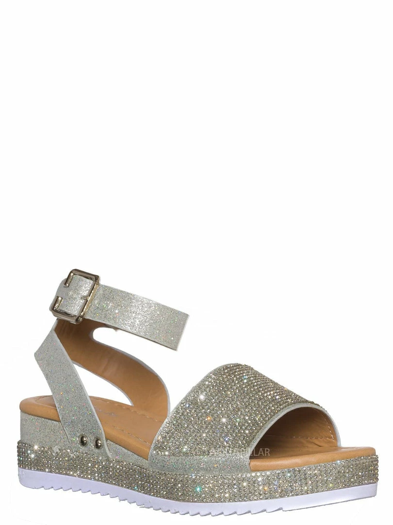 Forever Link New Luxury96K Kids Rhinestone Glitter Flatform Sandal - Little Girl Crystal Platform