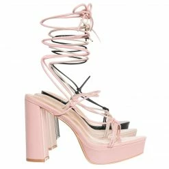 Wild Diva Dash01 Block Heel Leg Wrap Around Sandal, Women Dress Shoes