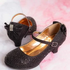 Little Angel Tasha004E Girl Rhinestone Crystal Mary Jane Pump - Kids Block Heel Dress Shoes New