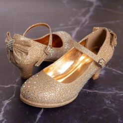 Little Angel Tasha004E Girl Rhinestone Crystal Mary Jane Pump - Kids Block Heel Dress Shoes New