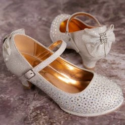 Little Angel Tasha004E Girl Rhinestone Crystal Mary Jane Pump - Kids Block Heel Dress Shoes New
