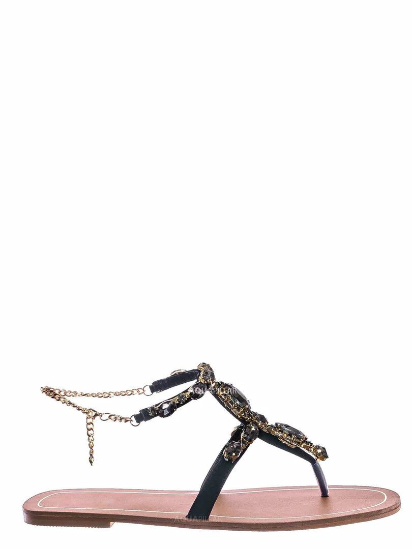 Bamboo Jewel44 Boho Rhinestone Crystal Thong Sandal - Women Bling Chain Link Gladiators