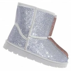 Bamboo Frozen22 Rhinestone Faux Fur Snow Boots - Crystal Soft Fluffy Eskimo Slippers