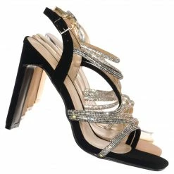 X2B New Ally5 Rhinestone Crystal Block Heel Dress Sandal, Womens Dance Shoes