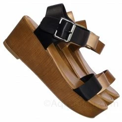 Top Moda Cobble1 Wooden Flatform Platform Sandal Flat Lightweight Open Toe Comfort Shoe