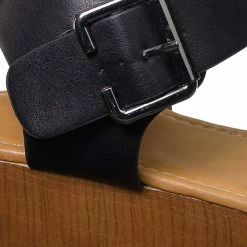 Top Moda Cobble1 Wooden Flatform Platform Sandal Flat Lightweight Open Toe Comfort Shoe