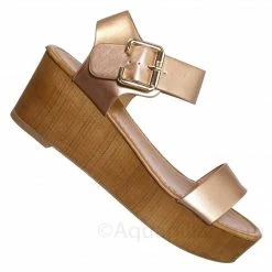 Top Moda Cobble1 Wooden Flatform Platform Sandal Flat Lightweight Open Toe Comfort Shoe