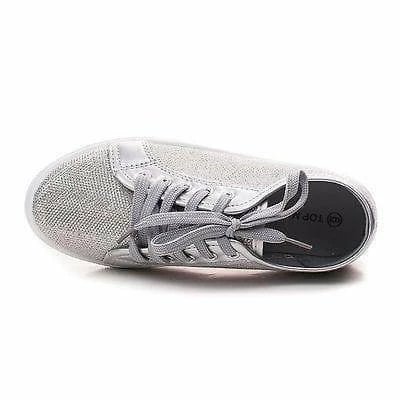 Hope1 By Top Moda, Glitter Mesh Fabric Round Toe Lace Up Fashion Flat Sneakers