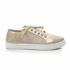 Hope1 By Top Moda, Glitter Mesh Fabric Round Toe Lace Up Fashion Flat Sneakers