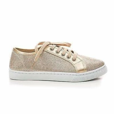 Hope1 By Top Moda, Glitter Mesh Fabric Round Toe Lace Up Fashion Flat Sneakers