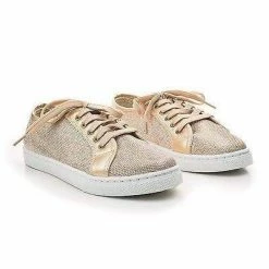 Hope1 By Top Moda, Glitter Mesh Fabric Round Toe Lace Up Fashion Flat Sneakers