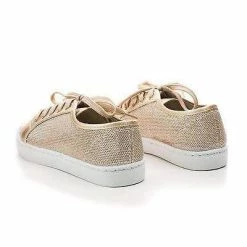 Hope1 By Top Moda, Glitter Mesh Fabric Round Toe Lace Up Fashion Flat Sneakers