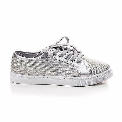 Hope1 By Top Moda, Glitter Mesh Fabric Round Toe Lace Up Fashion Flat Sneakers