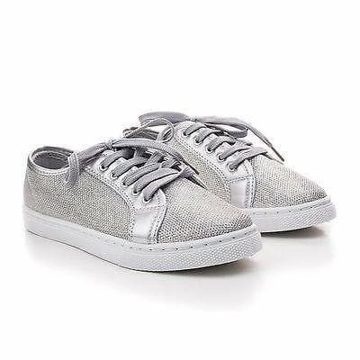 Hope1 By Top Moda, Glitter Mesh Fabric Round Toe Lace Up Fashion Flat Sneakers