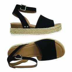 Soda Topic Espadrille Jute Rope Wrap Platform Flatform Rubber Shark Tooth Flat Sandal