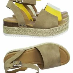 Soda Topic Espadrille Jute Rope Wrap Platform Flatform Rubber Shark Tooth Flat Sandal