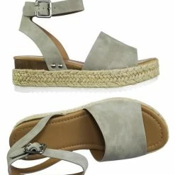 Soda Topic Espadrille Jute Rope Wrap Platform Flatform Rubber Shark Tooth Flat Sandal