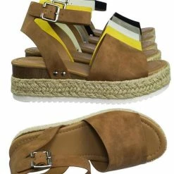 Soda Topic Espadrille Jute Rope Wrap Platform Flatform Rubber Shark Tooth Flat Sandal