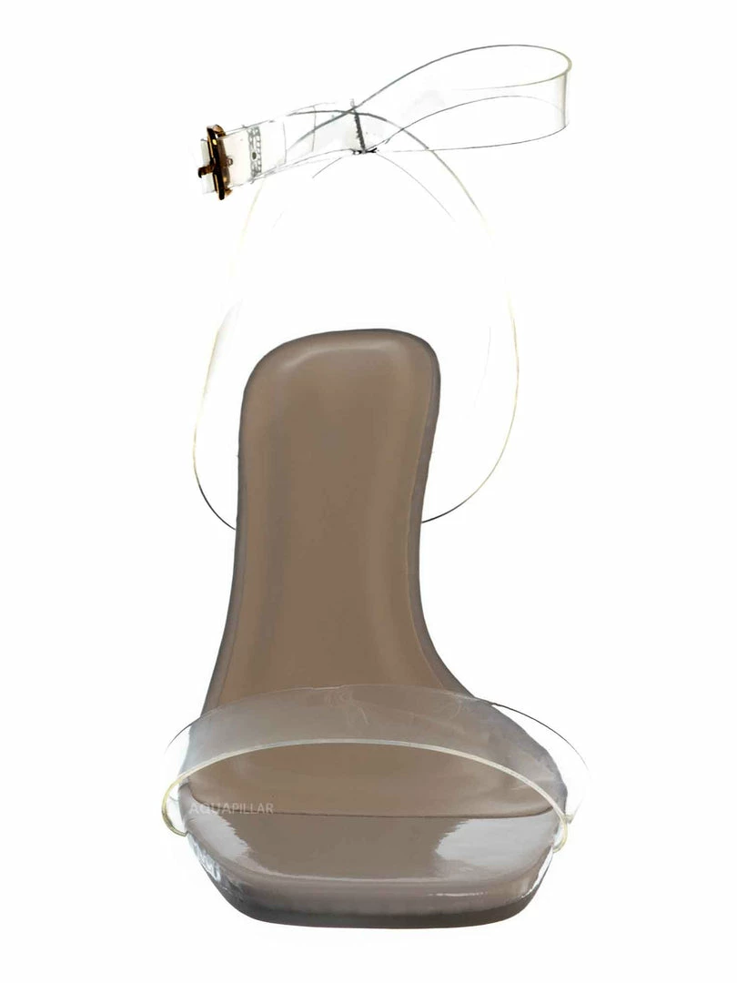 Top Moda Selma36 Clear Perspex Block Heel Sandal, Women's Vinyl Shoes New