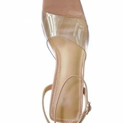 Wild Diva New Maze01 Lucite Transparent Open Square Toe Sandal - Clear Chucky Triangle Heel