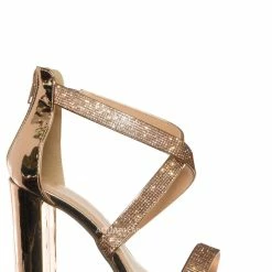 Delicious Polly Glitter Rhinestone Block Heel Sandal - Women Evening Dress Shoes