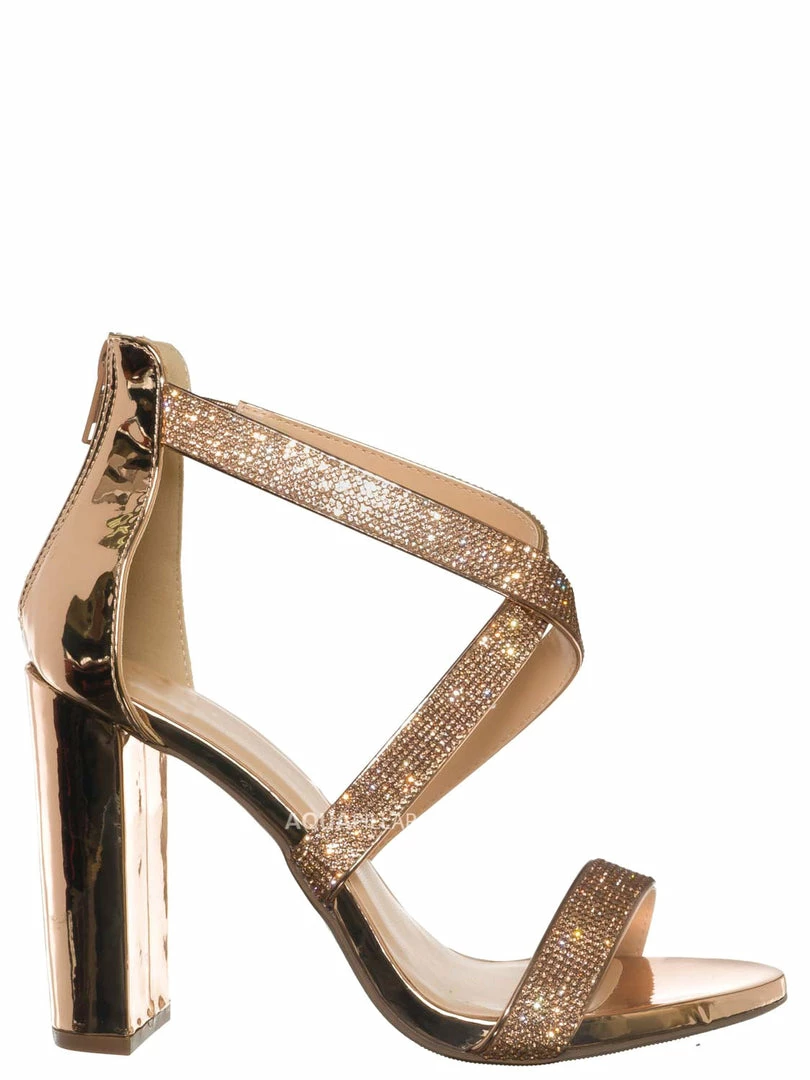 Delicious Polly Glitter Rhinestone Block Heel Sandal - Women Evening Dress Shoes