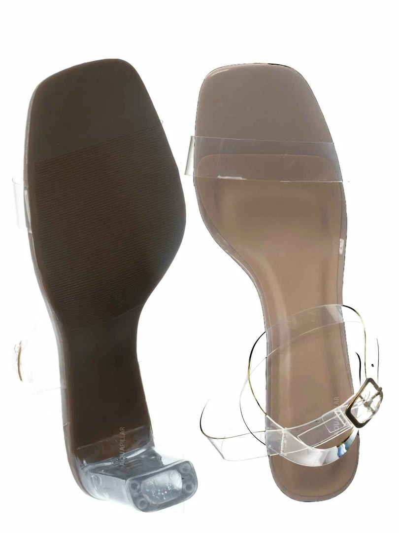 Top Moda Selma36 Clear Perspex Block Heel Sandal, Women's Vinyl Shoes New