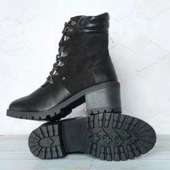 Fabulous New Please59 Block Heel Military Combat Bootie - Women Ankle Boots