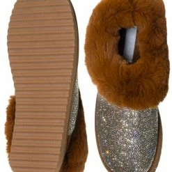 Liliana New Skylar1 Rhinestone Fur Lined Trimming Slipper - Women Winter Shoes
