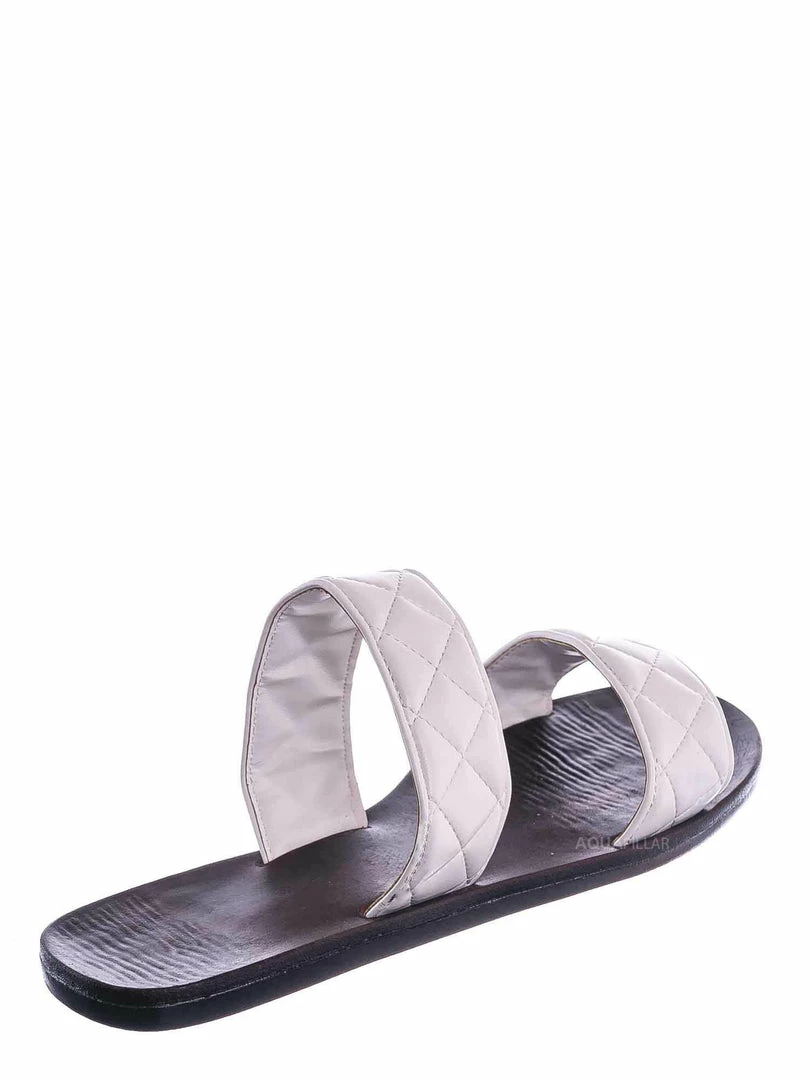 Bamboo Moonbeam65 Quilted Double Strap Slides - Summer Slip On Flat Slipper Sandal