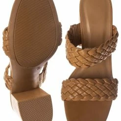 Bamboo New Milestone13 Thin Woven Block Heel Slide - Women Slipper Shoes