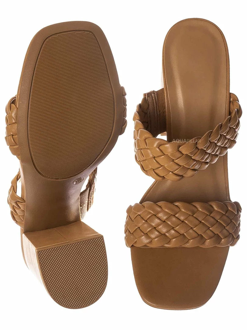Bamboo New Milestone13 Thin Woven Block Heel Slide - Women Slipper Shoes