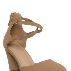 Top Moda Gallery1 Block Heel Criss Cross Pump - Women Ankle Strap Shoes New