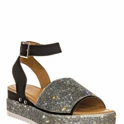 Forever Link Luxury96 Rhinestone Glitter Flatform Sandal - Women Ankle Strap Crystal Platform New