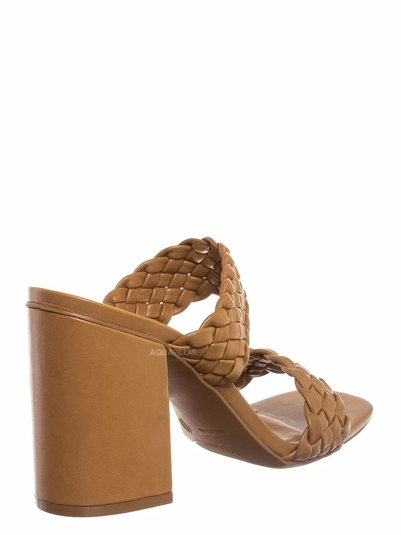 Bamboo New Milestone13 Thin Woven Block Heel Slide - Women Slipper Shoes