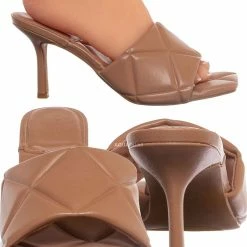 Bamboo New Zeal07 Puffy Quilted Slide-In Mule, Women High Heel Sandal