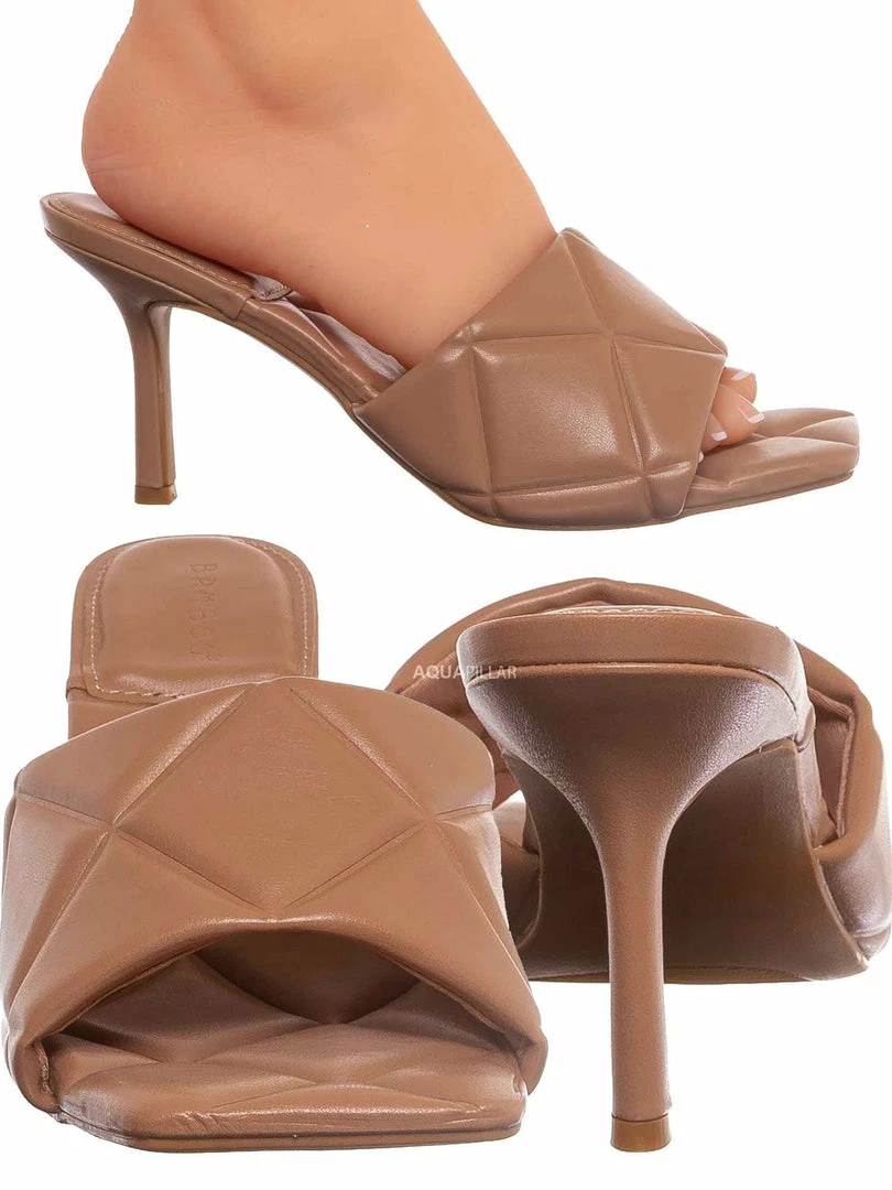 Bamboo New Zeal07 Puffy Quilted Slide-In Mule, Women High Heel Sandal