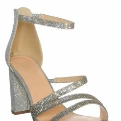 Delicious Polly Glitter Rhinestone Block Heel Sandal - Women Evening Dress Shoes