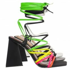 Bamboo Premiere04 Leg Wrap Sandal W Triangle Block Heel, Women Lace Up Shoes New