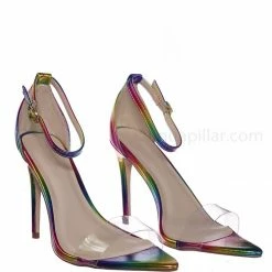 Anne Michelle New Exception10 Lucite Neon Stiletto Sandal - Women Clear High Heel Pointed Toe Shoe