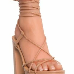 Top Moda Jane30 Lace Up Leg Wrap Sandal In Block Heel, Women Dress Shoes