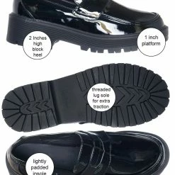 Forever Link New Chief60 Penny Loafers Platform Lug Sole - Vintage Creepers Chunky Work Flat Pumps Shoes Chunky Block Heel